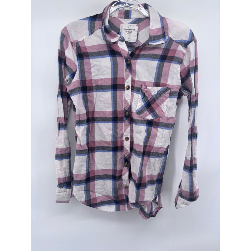 Abercrombie & Fitch Womens Plaid Flannel Shirt Button Down Long Sleeve Pink Blue